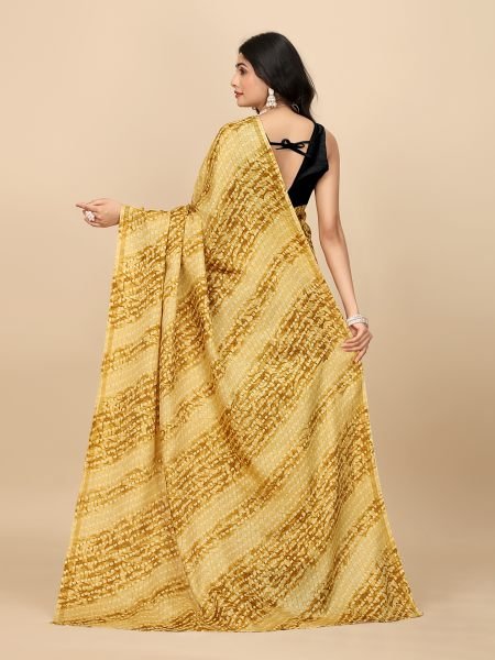 Yellow Gorgeous Manipuri Jute Silk Saree with Bandhani Print, Ready to Wear Ready To Wear Sarees