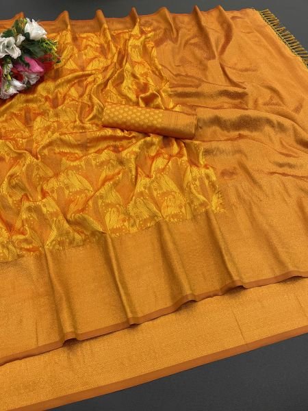 Yellow Pure Silk Banarasi Saree with Gold Zari Jacquard Weaving Sale