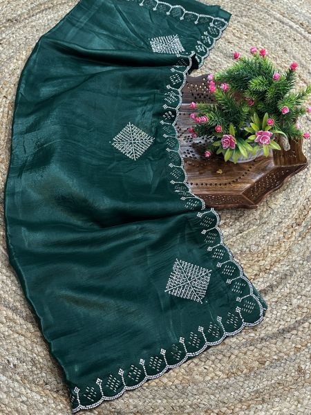 Zarkan Diamond Work Satin Silk Saree Daily Deals