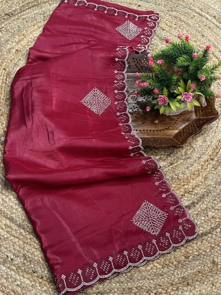 Zarkan Diamond Work Satin Silk Saree Daily Deals