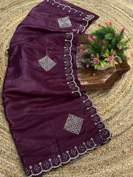 Zarkan Diamond Work Satin Silk Saree Daily Deals